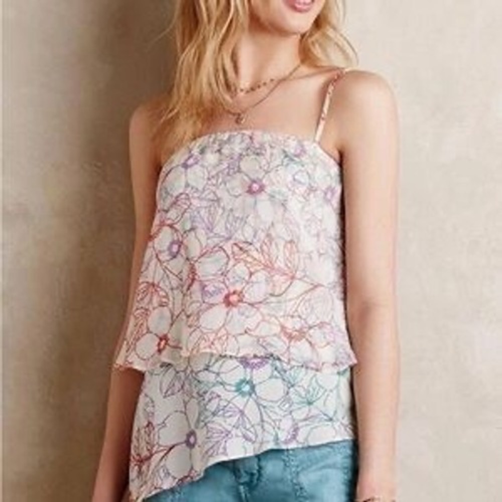 Anthropologie Maeve Daisy Garden Layered Tiered Cami Tank Top Multi Color White